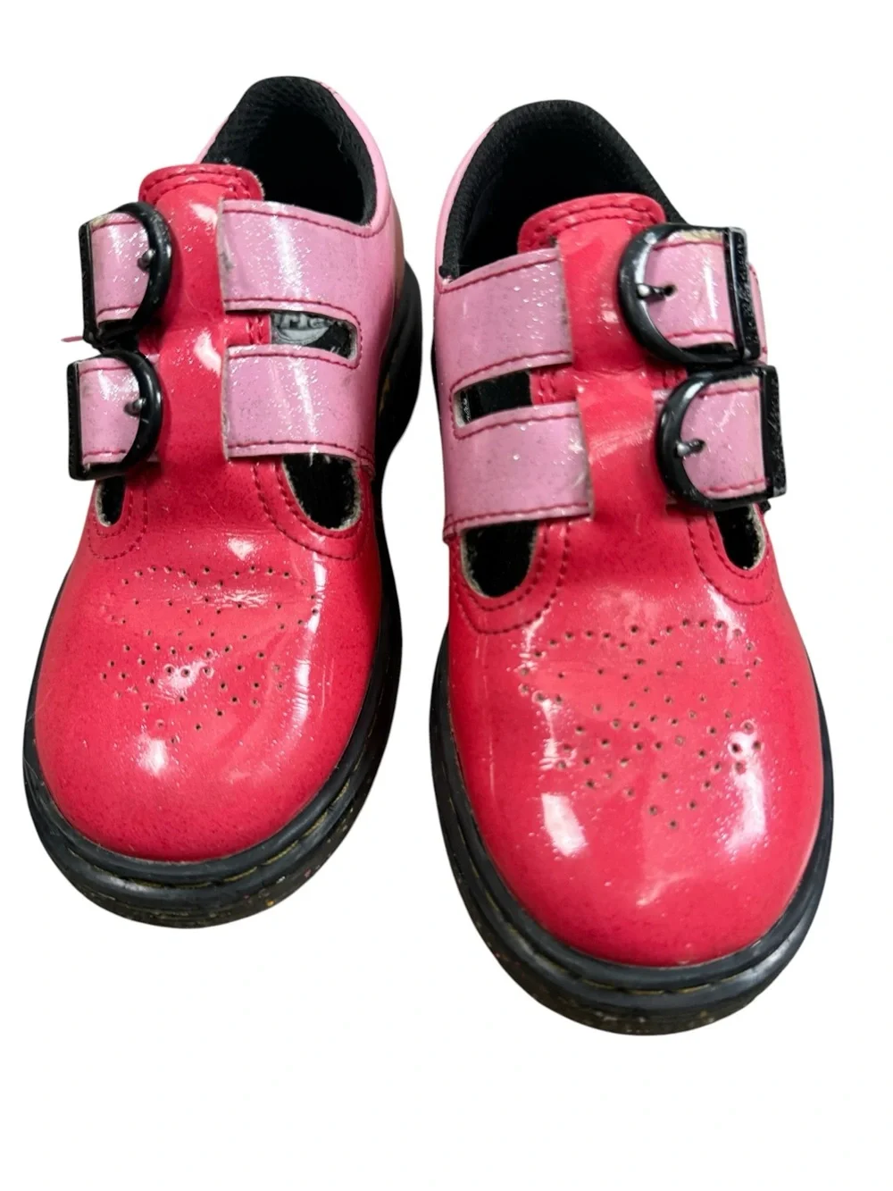 Dr. Martens 8065 Gradient Glitter Mary Jane Shoes in pink Double Buckle